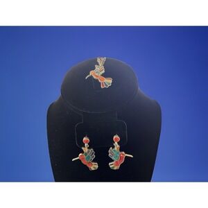 Hummingbird Earrings & Pendant‎ Set UH Mosaic Jewelry Sterling Silver 950 Peru